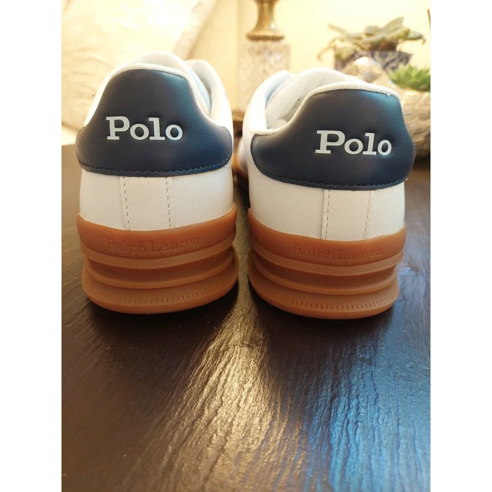 Polo Ralph Lauren Men's Heritage Court Leather Sneakers White/Navy Size 9 NEW!
